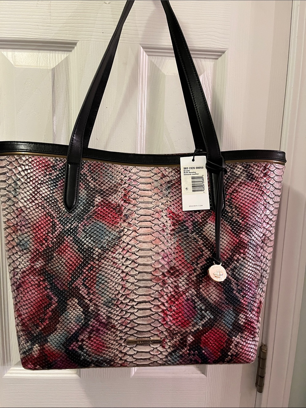 NWT~Brahmin Watercolor Multi Snake-Print Tote with Black Handles